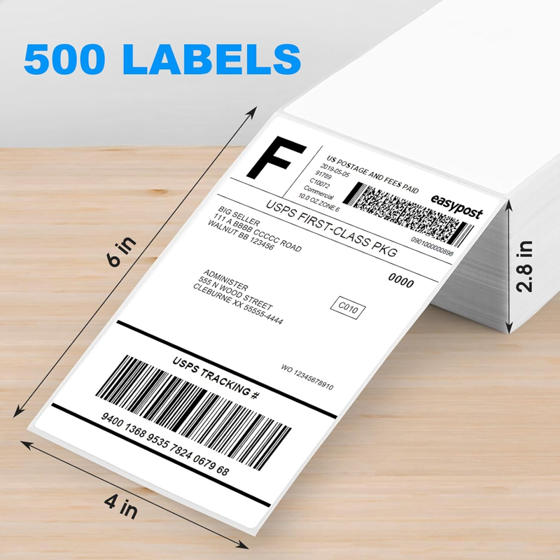 4x6 Thermal Shipping Labels - 500 Pack, Commercial Grade, Perforated, Water-Resistant