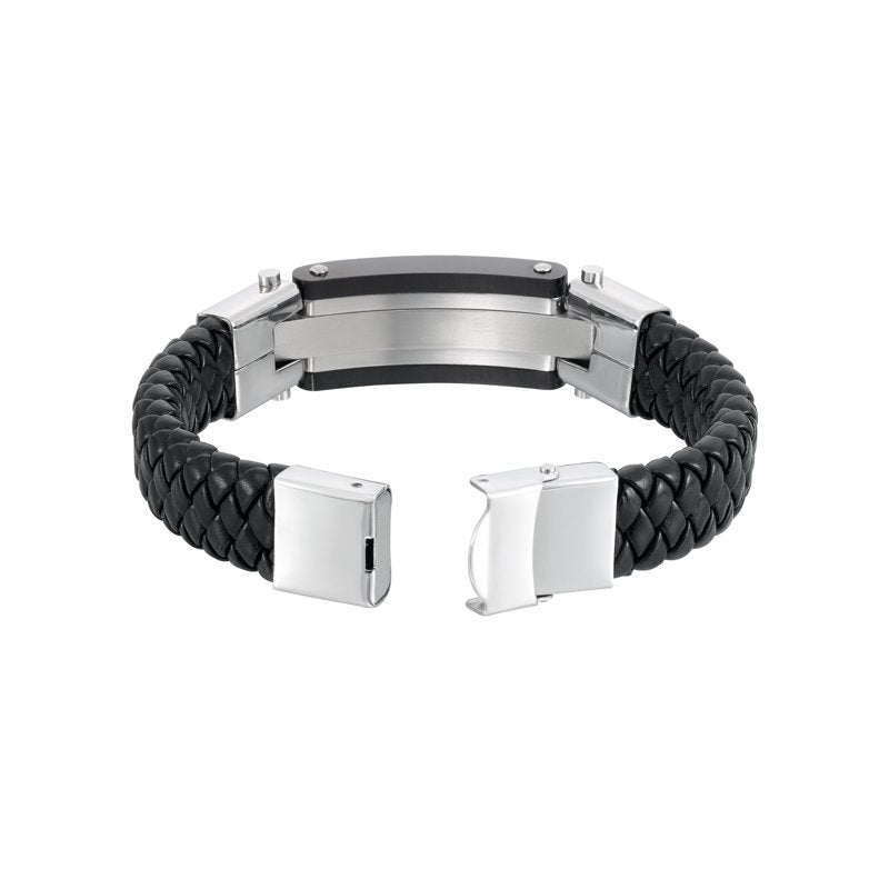 Men's Cross Leather Bracelet with Stainless Steel Accent 8.5 Inches