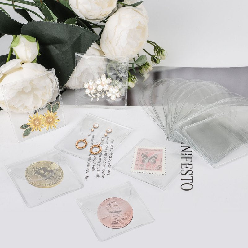 150pcs Plastic Coin Holders & Jewelry Protectors - Clear Storage Sleeves
