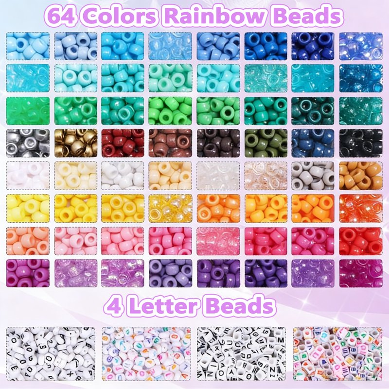 DIY Bracelet Making Kit with 64 Colors and 2200 Beads for Jewelry Crafting