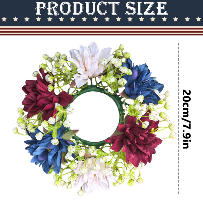 Patriotic Floral Candle Ring Wreath for Independence Day & Holiday Decor
