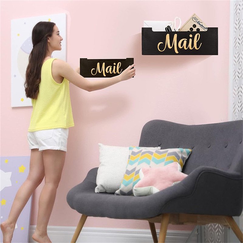 Wall-Mounted Wooden Mail Organizer for Countertop and Entryway
