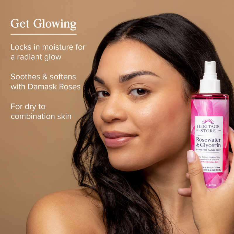 Heritage Store Rosewater & Glycerin Facial Mist - Hydrating & Refreshing Spray for Skin & Hair