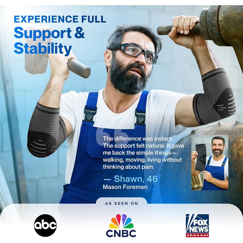Elbow Support Brace 2 Pack - Breathable Compression Sleeves for Pain Relief and Stability