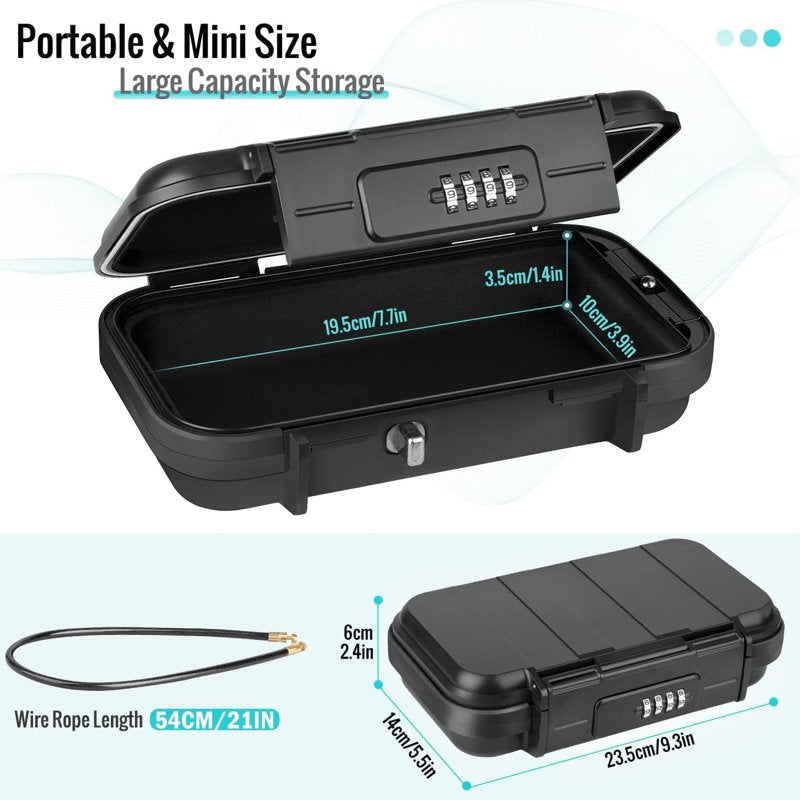 Portable Waterproof Safe Lock Box with 4-Digit Combination for Travel Home Beach