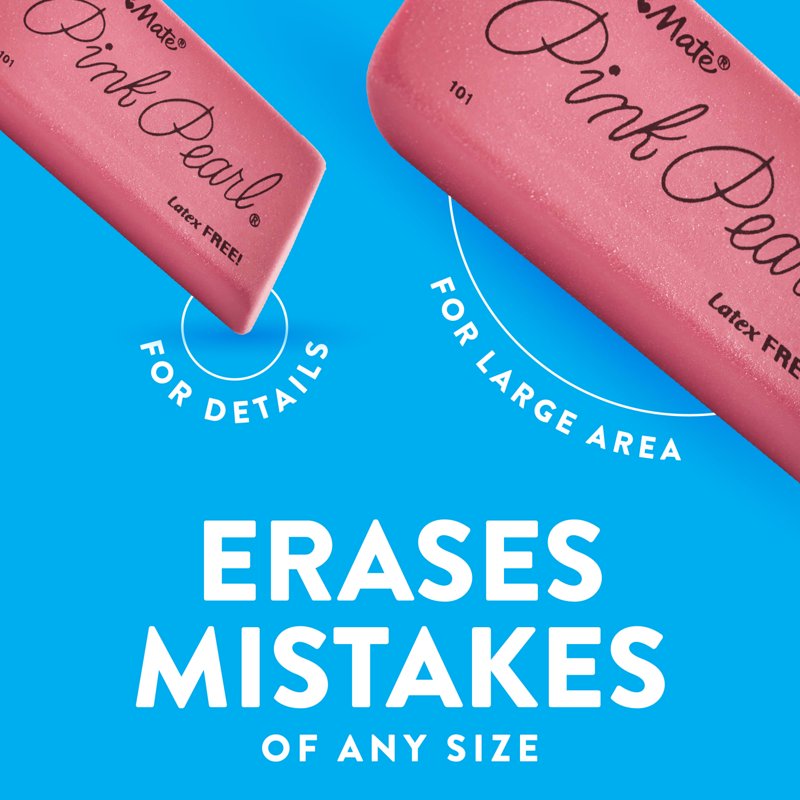 Large Pink Pearl Erasers - Pack of 12, Smudge-Resistant Office Supplies