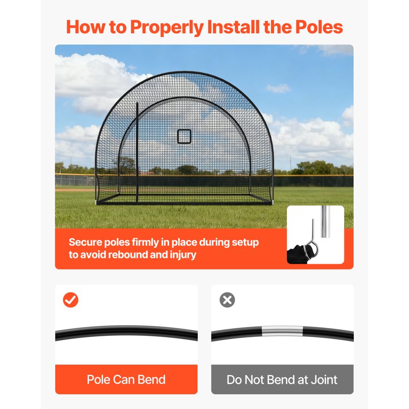Portable Baseball Batting Cage 12x10.2ft with Durable Netting and Pitching Machine Opening