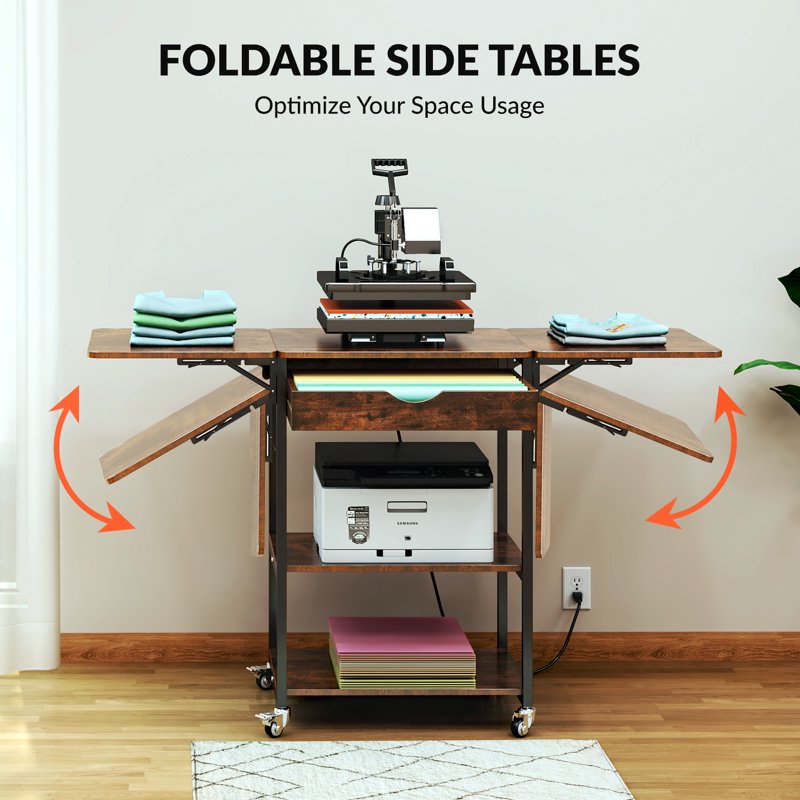 Foldable Heat Press Machine Stand with Charging Station and 3-Tier Storage