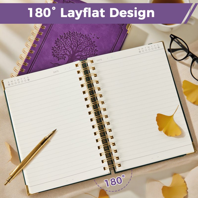Vintage Leather Notebook A5 Spiral Journal with Tree Embossed Cover, Thick No-Bleed Paper