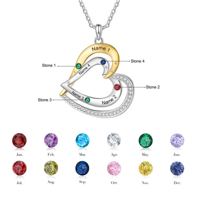 Personalized Brass Family Necklace for Women with Birthstones & Names