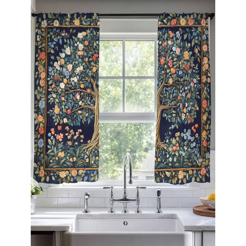 Boho Semi Sheer Botanical Curtain Set - Multiple Sizes, 2 Panels