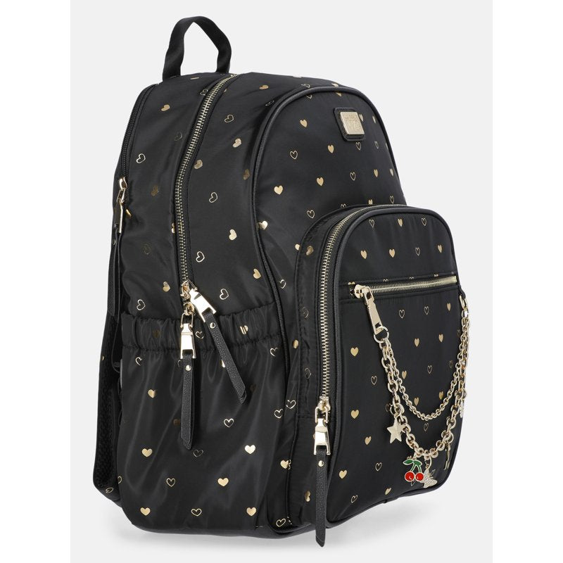 Women's Metallic Dome Backpack with Chain & Multiple Pockets
