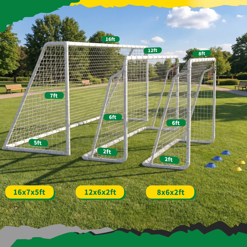 8' x 6' Set of 2 Heavy-Duty Soccer Goals with Steel Frame, Shooting Ring, Cones & Stakes (Mersco) - Backyard Outdoor Soccer Equipment