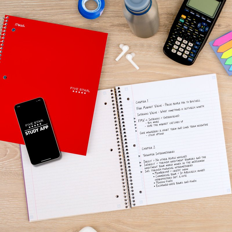 Five Star 5-Subject Wirebound Notebook - 200 Pages, Water-Resistant Cover