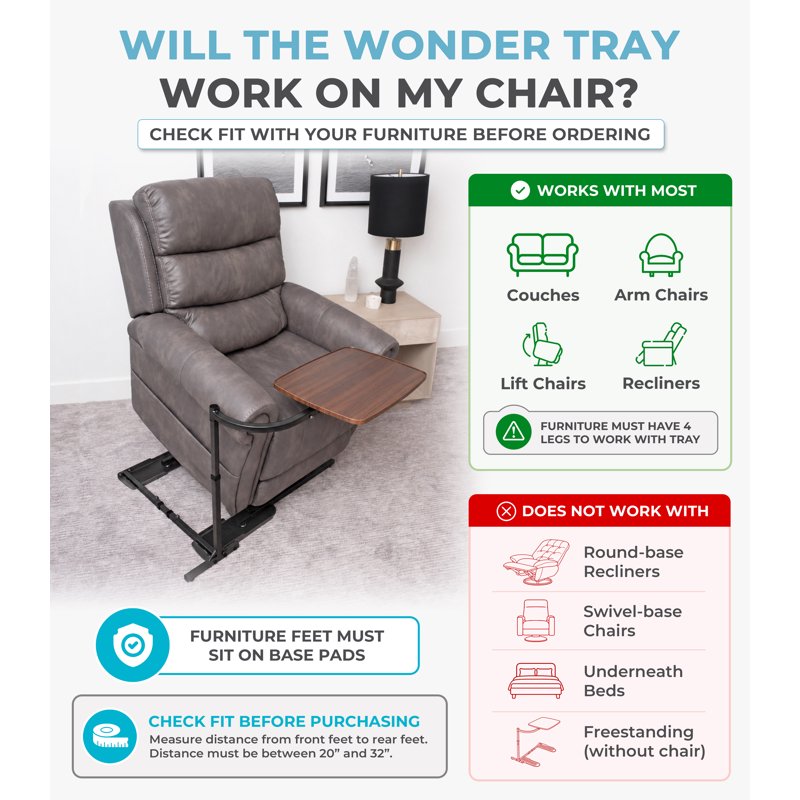 Adjustable Swivel TV Tray Table for Couch or Recliner - Large Laptop & Side Table
