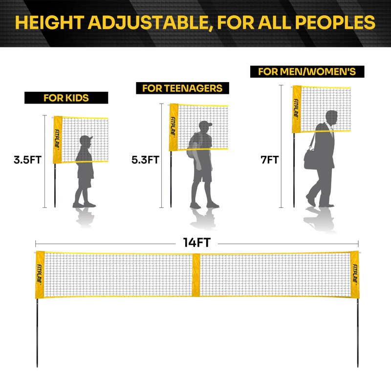 Portable Adjustable Four Square Volleyball Net Set for Beach Lawn Backyard