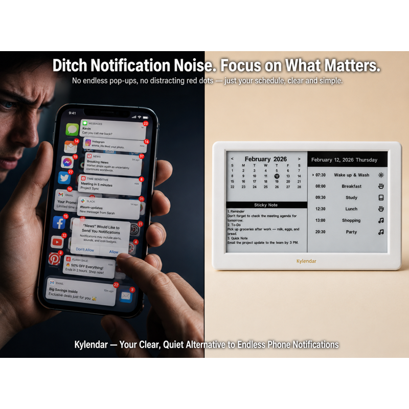 7-Inch E-Ink Calendar Display with Schedule & Weather - Minimalist Desk Widget