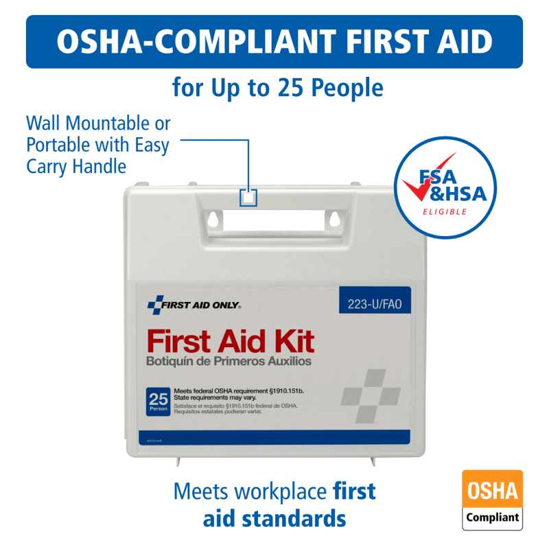 25-Person OSHA Compliant First Aid Kit with 107 Pieces, Water-Resistant Plastic Case