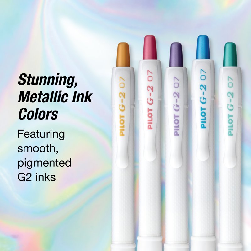 Gel Pen Set - 5 Count 0.7mm Assorted White Metallic Ink, Retractable