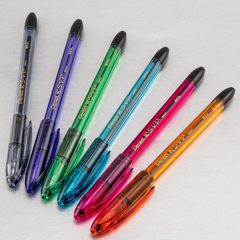 Pentel RSVP Razzle-Dazzle Ballpoint Pen 1.0mm Medium Black Ink 12-Pack - Smokey Gray Barrel