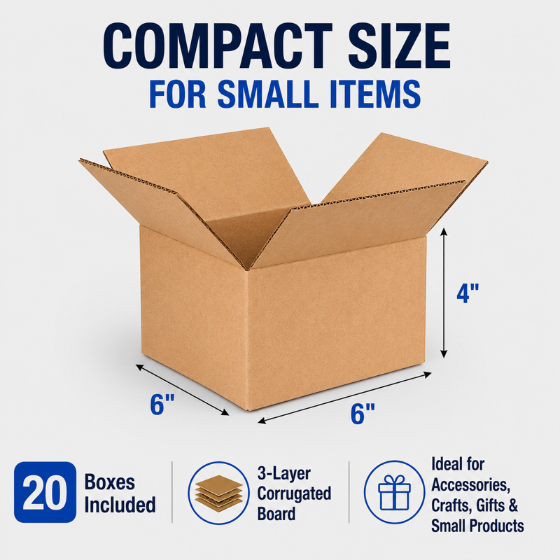 20 Pack Small Corrugated Shipping Boxes 6x6x4 Inch Kraft Cardboard Mailer