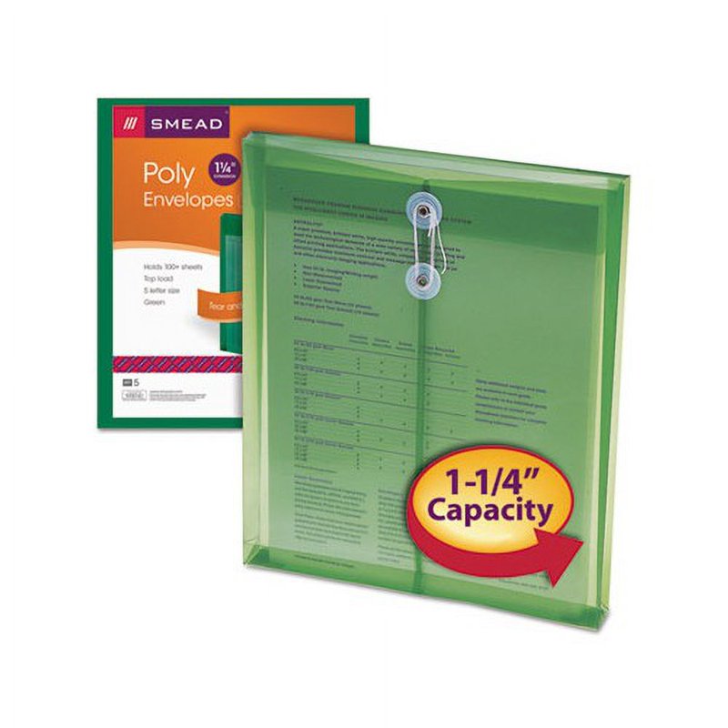 Poly Envelope with String-Tie Closure, Green, 5 Pack - Acid-Free & Water-Resistant Office Storage