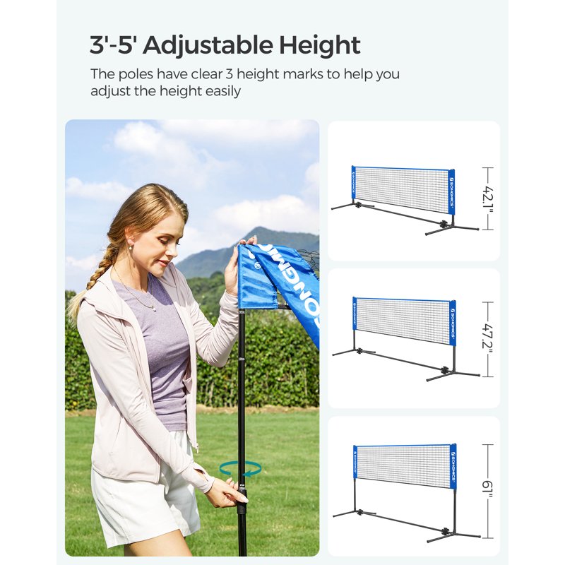 Songmics 13 ft Badminton Net Set - Portable, Nylon Net with Poles for Indoor/Outdoor (Blue Variation)