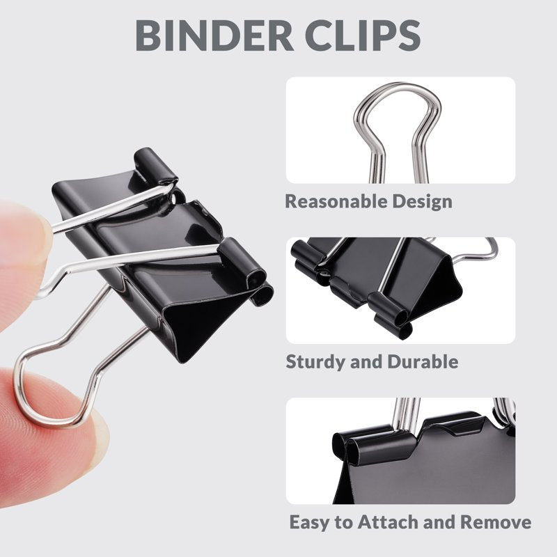 100 Count Assorted Metal Binder Clips Set - Office & Home Organization