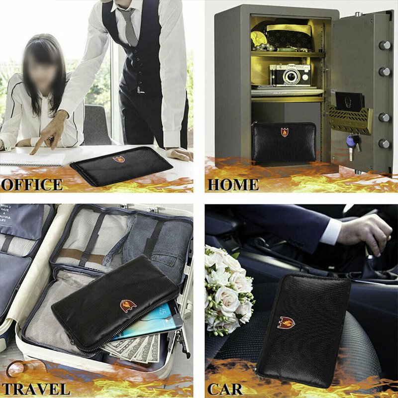 Fireproof Waterproof Document Bag Safe with Zipper for Cash & Valuables