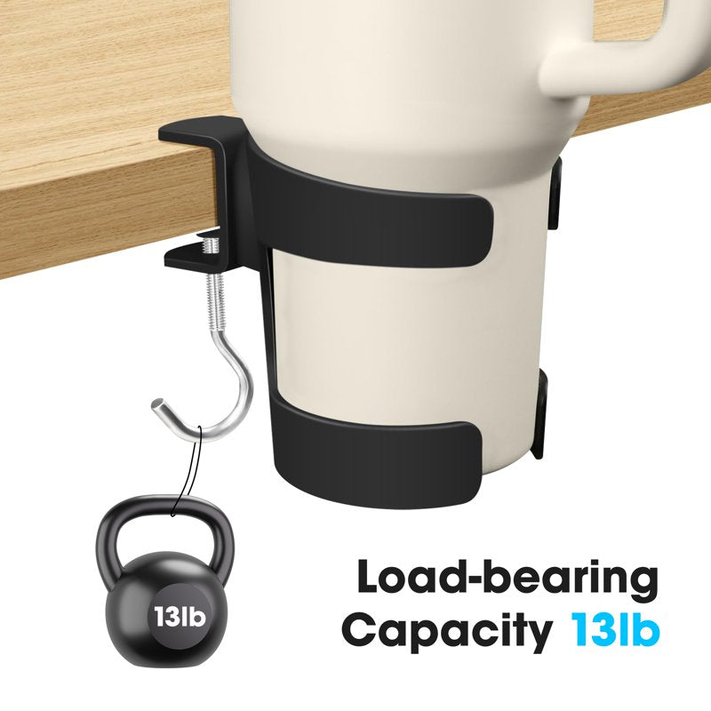 Adjustable Desk Cup Holder Clamp with Hook for Office & Gaming Desks