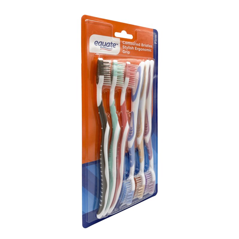 Manual Toothbrushes with Contoured Bristles & Ergonomic Handle - 6 Count