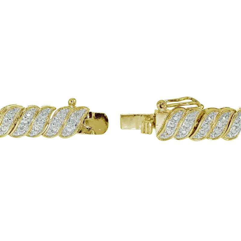 Gold Tone Diamond Bracelet 0.25 ct Tw in Wave Link Design 7.5 in