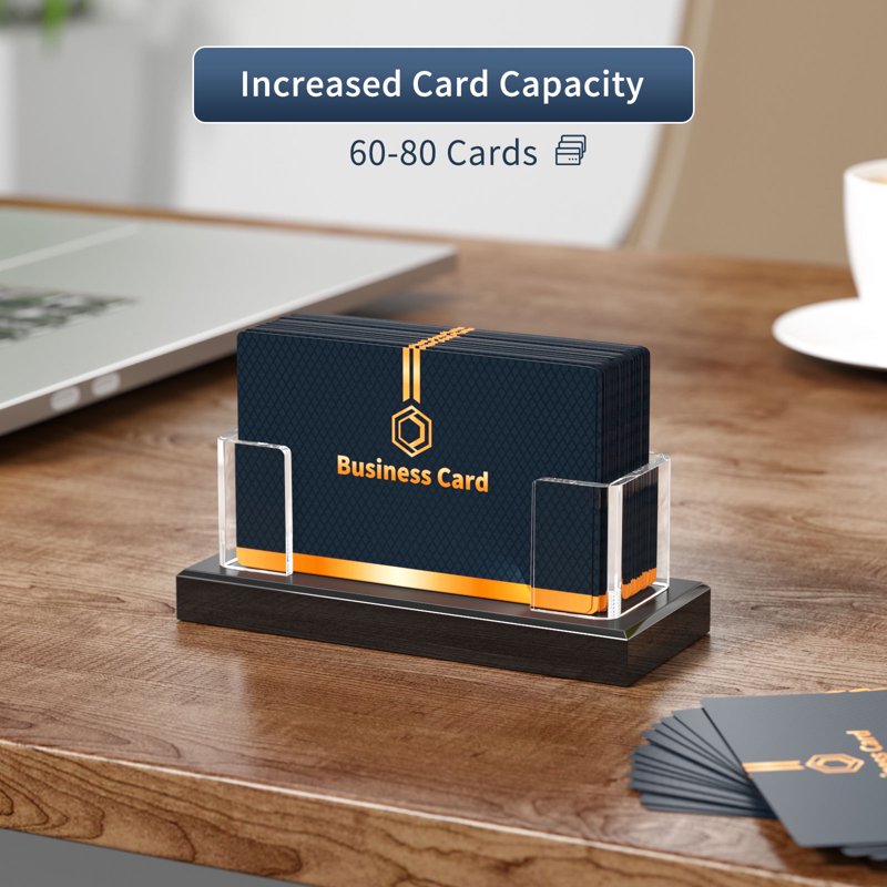 Acrylic Business Card Holder Set - Clear Desk Organizer for 60-80 Cards
