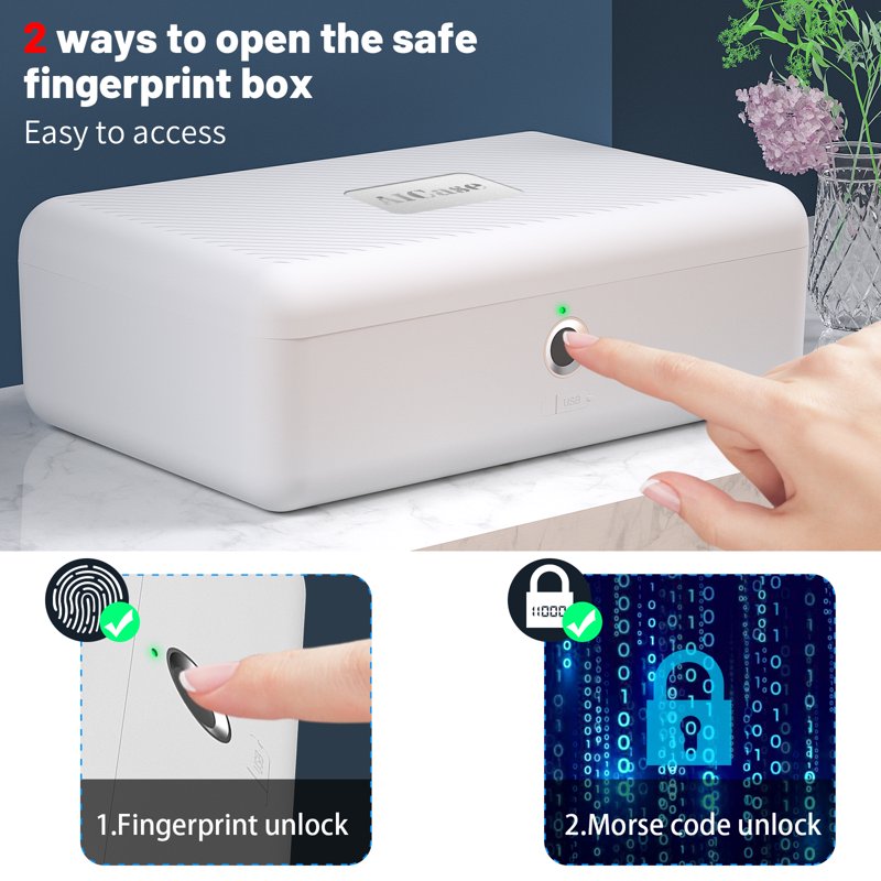 Biometric Fingerprint Safe Box with Morse Code Access, Home Security Storage
