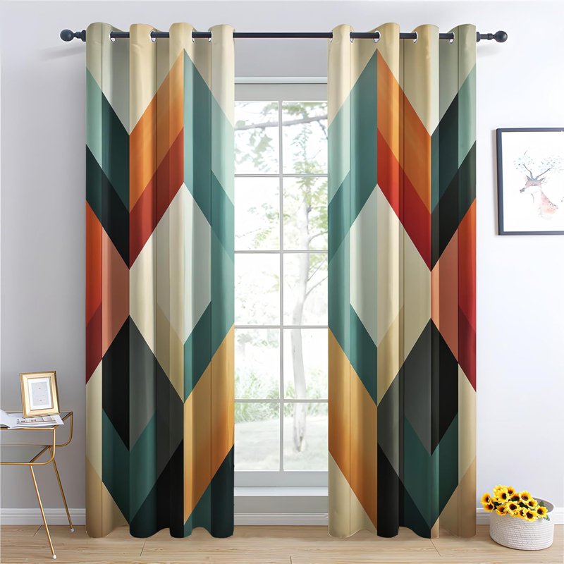 Mid Century Geometric Blackout Curtains for Living Room & Bedroom - 2 Panels