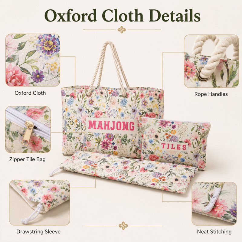 Mahjong Bag Set with Zipper Tile Bag and Rack Sleeve - Oxford Cloth Tote for American Mahjong Accessories