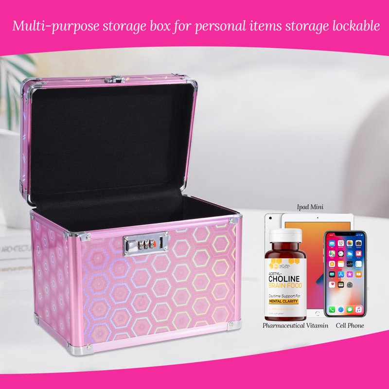 Colorful Rose Combination Lock Box for Documents Valuables & Medications