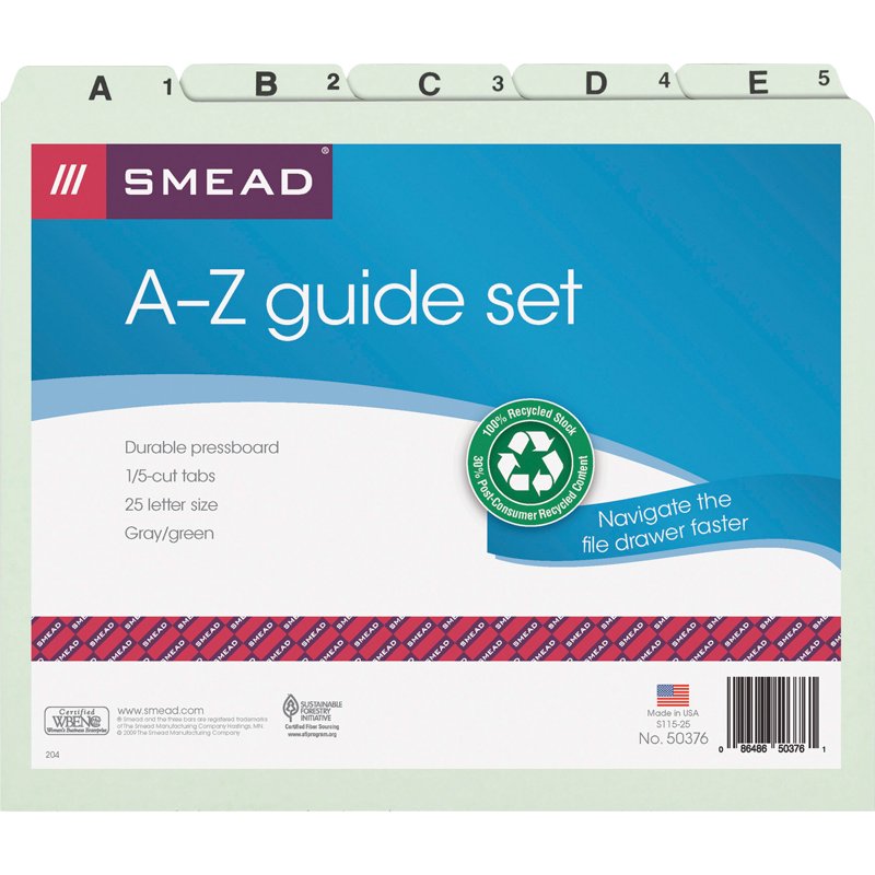Alphabetic Filing Guides with Green Pressboard Set for Office Organization
