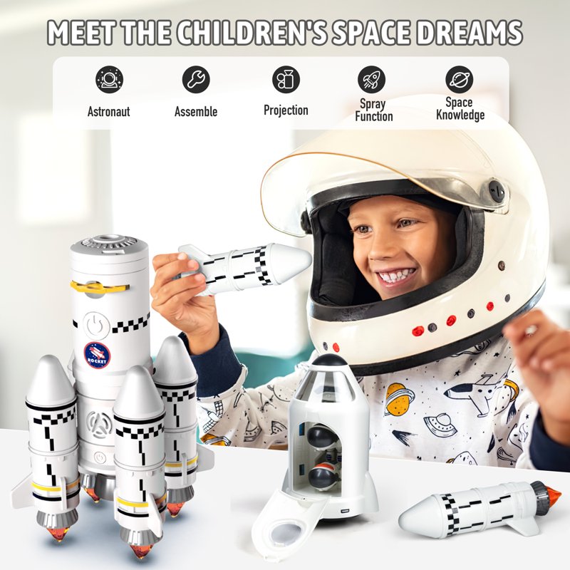 Space Rocket Toys for Kids 5-7 Years - STEM Science Kit with Projection Lamp