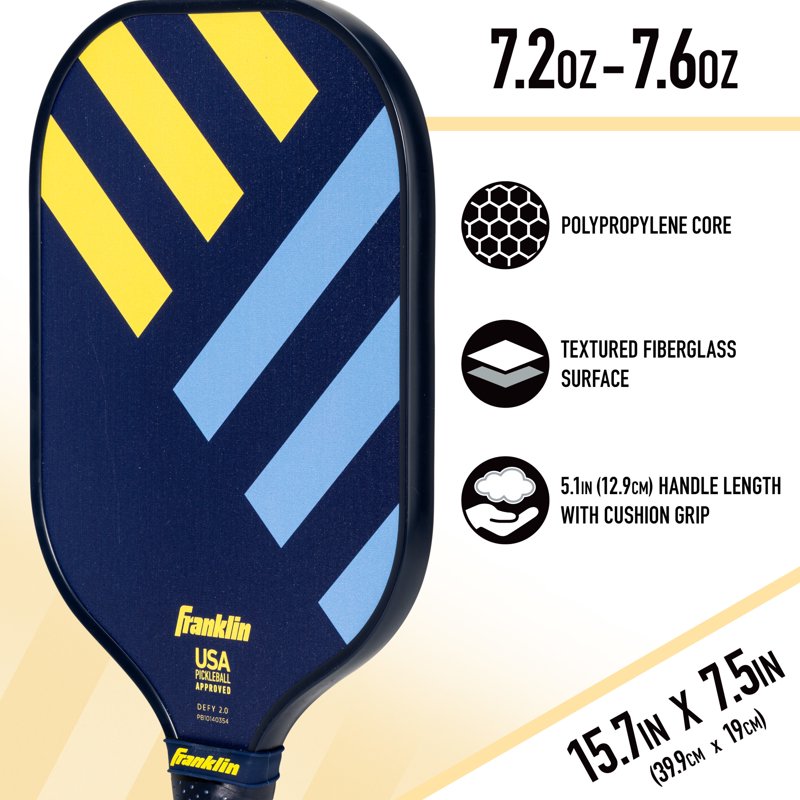 Pickleball Paddle Defy - Textured Fiberglass Surface, Polypropylene Core - Franklin Blue