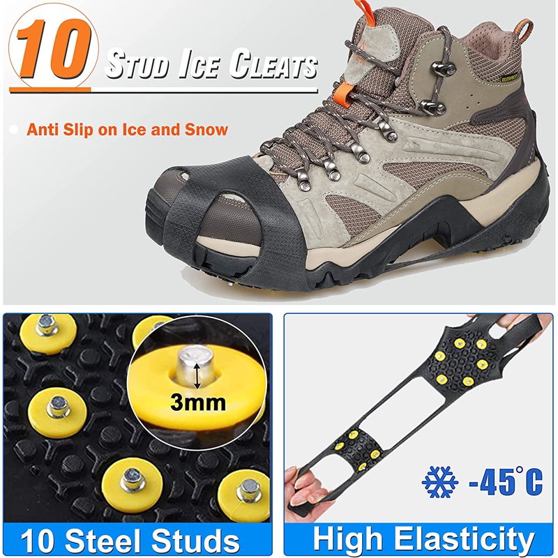 Ice Snow Cleats for Shoes and Boots - Anti-Slip Traction Crampons, Winter Safety Gear