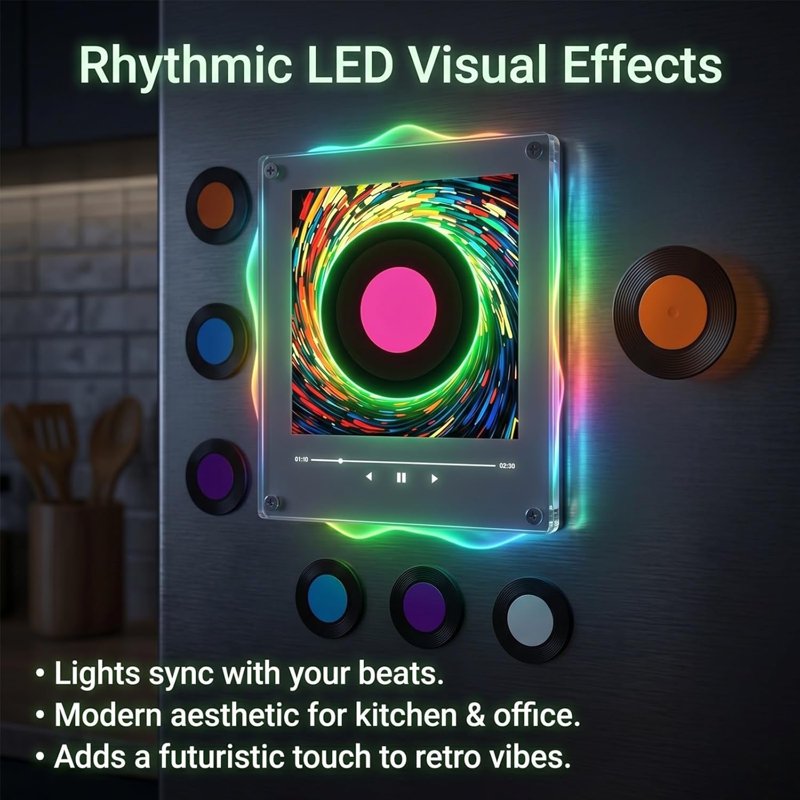 Mini Vinyl Record Fridge Magnet with LED Light - Portable Music Player & Decor