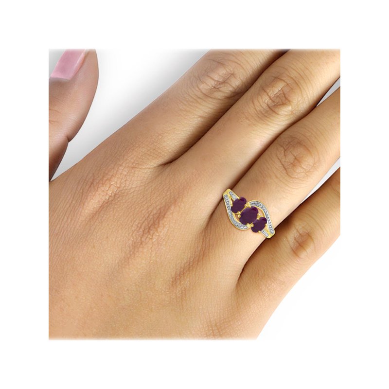 Genuine Ruby Birthstone Ring 1.75 Carat Silver & White Diamond Accent - Hypoallergenic Gold Plated