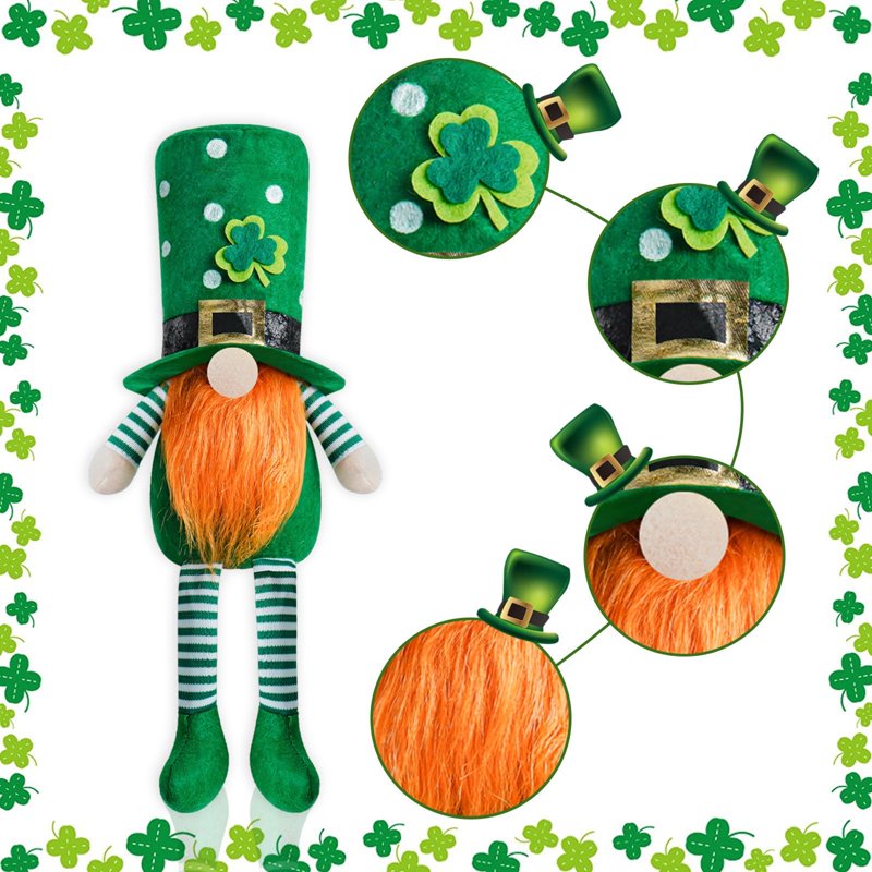 St Patrick's Day Gnome Decoration - Plush Irish Shamrock Hanging Ornaments