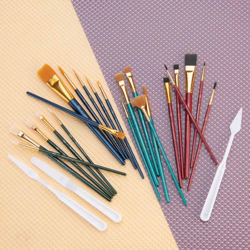 All Media Art Brushes Set - 25 Assorted Shapes & Sizes for Painting, Shading & Blending