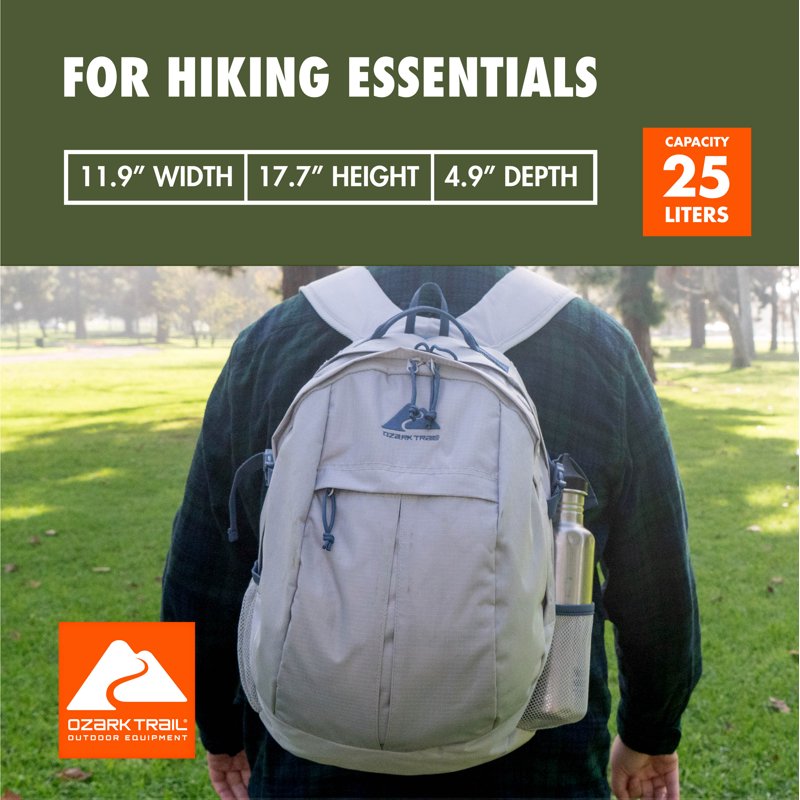Adult 25L Polyester Hiking Backpack with Adjustable Straps & Water Bottle Pockets