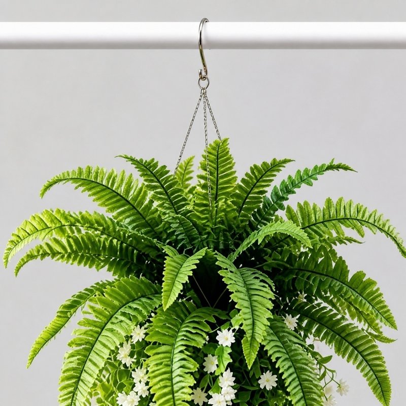 Artificial Hanging Fern Vine with White Flowers - 36 Inch Outdoor Indoor Trailing Plant for Garden Decor