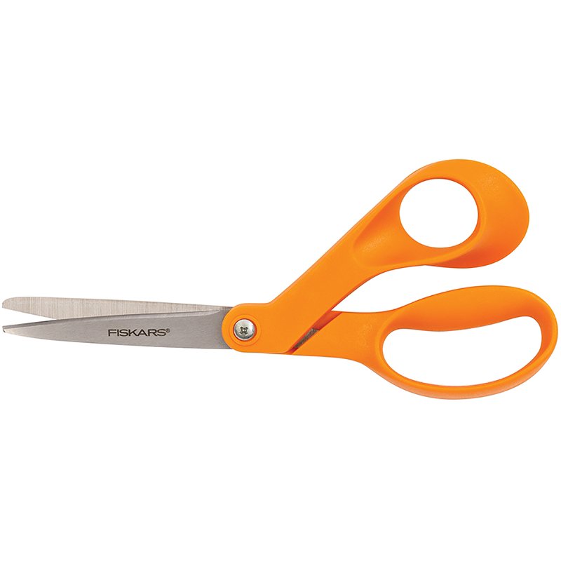 Bent Scissors, 7" Precision Ground Stainless Steel - Orange Handle