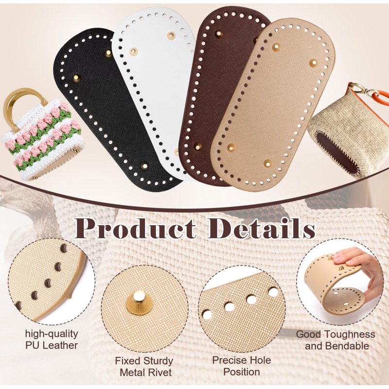 DIY Crochet Bag Kit with Leather Bases, Handles & Hooks - 2 Pcs