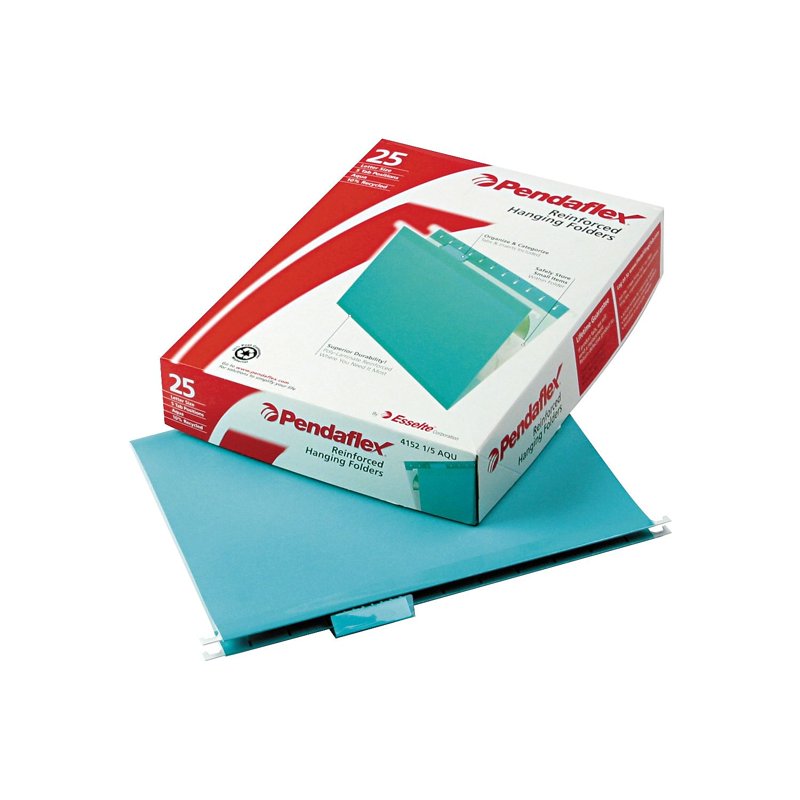Reinforced Hanging File Folders - Letter Size, 5-Tab Positions, Aqua, 25 Pack